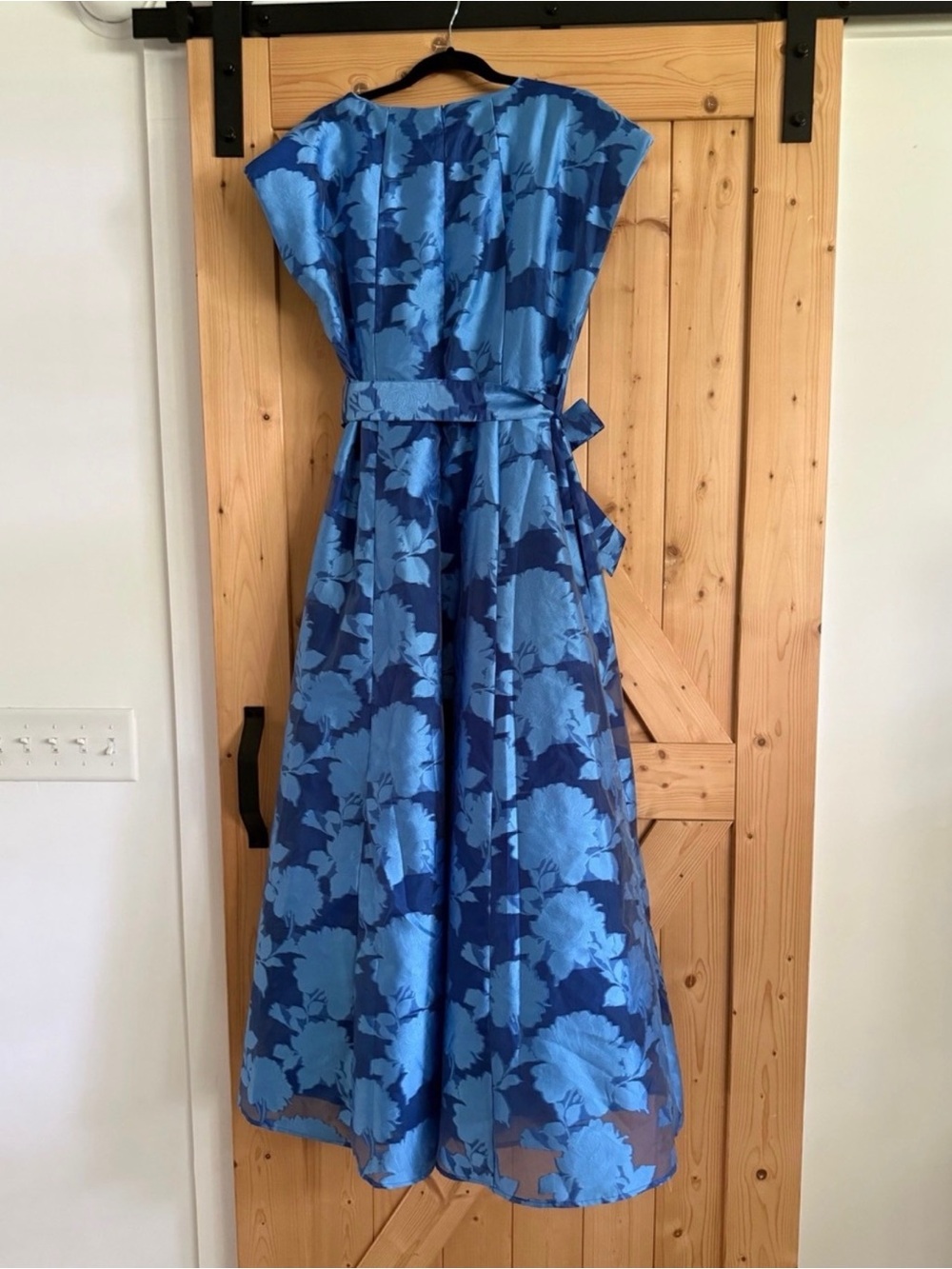 Blue Floral Fit-and-Flare Dress with Waist Tie - Picture 2 of 3